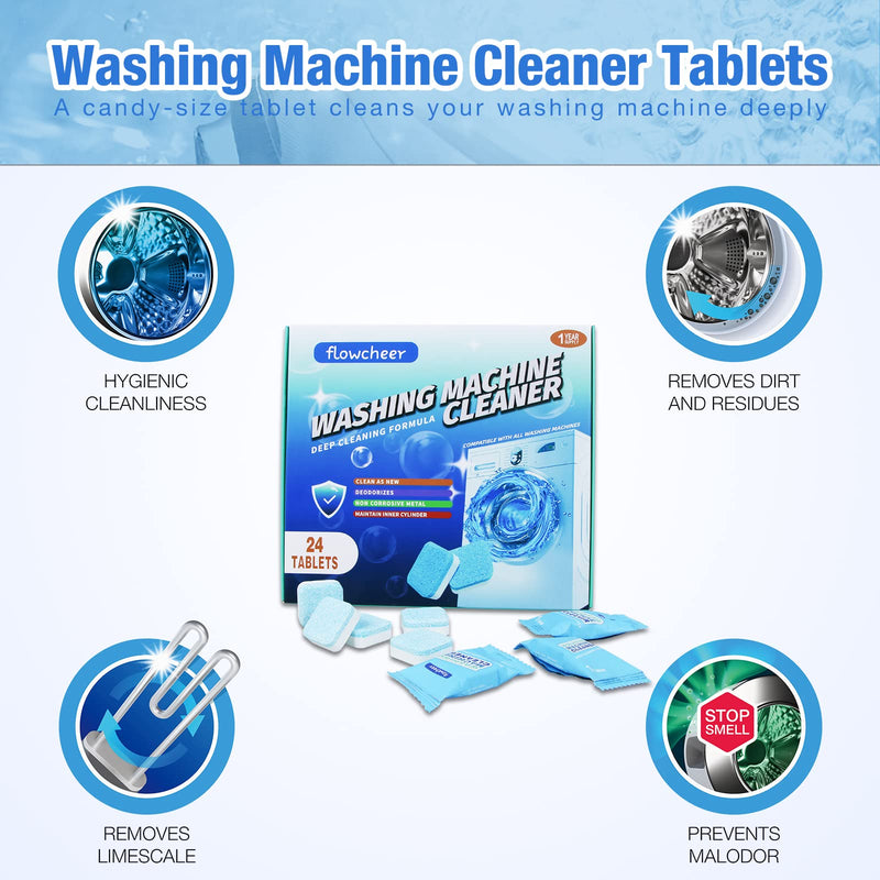 Washing Machine Cleaner Tablets, 24-Pack - Powerful Descaler for Deep Cleaning HE Front Load & Top Load Washers. Eco-Friendly Deodorizer. Cleans Drum & Tub Seal. 1 Year Supply - BeesActive Australia