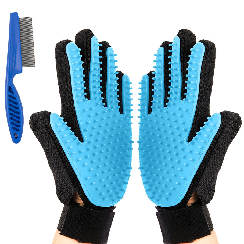 ZSMJAER pet glove cat brush glove, suitable for grooming dogs, cats and cleaning Pet Grooming Brush Glove has a massaging effect (light blue) light blue - BeesActive Australia
