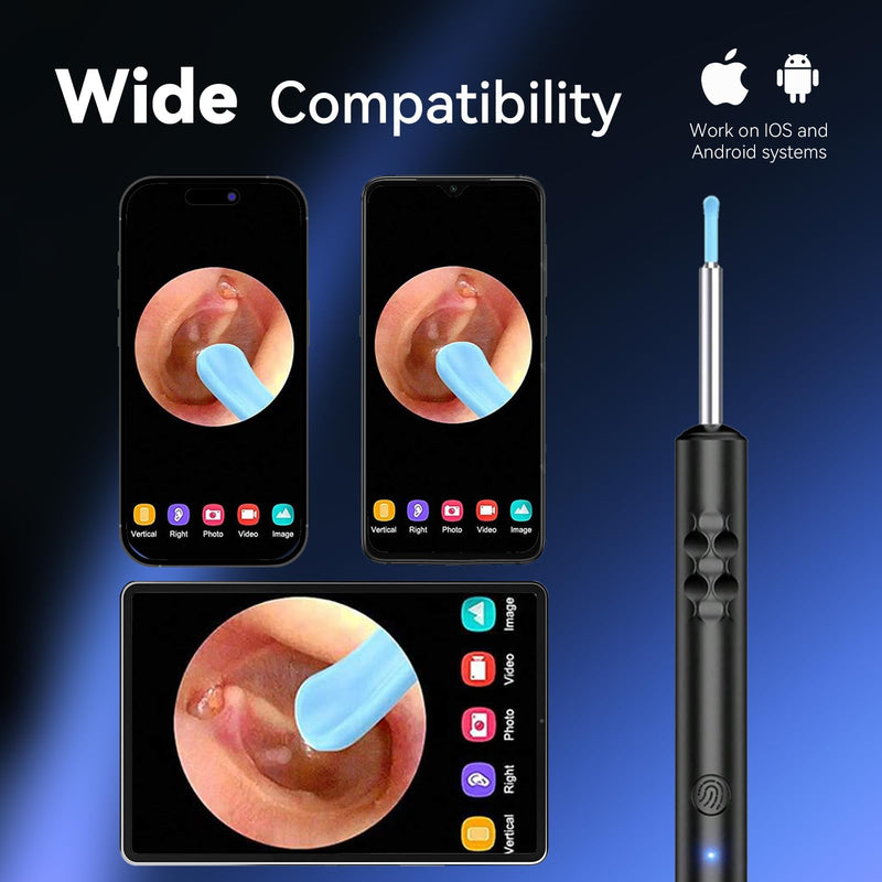 1080P HD Ear Camera with 6 LED Lights - Waterproof Rechargeable Otoscope Tool, Ear Wax Removal Kit with 8Pcs Ear Care Set for iOS & Android Ear Cleaner A - BeesActive Australia
