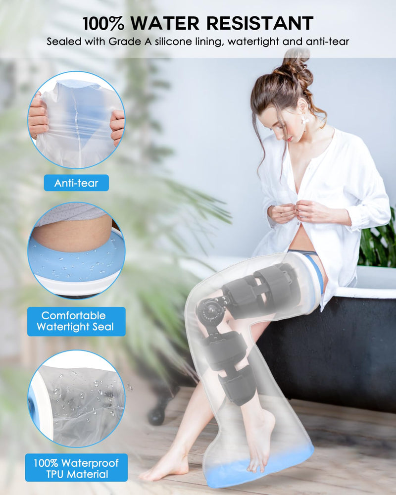 Waterproof Extra Wide Full Leg Cast Cover for Shower with Non-Slip Bottom, Extra Large Watertight Leg Cast Protector for Thigh Foot Ankle Surgery Wounds, Knee Immobilizer/Brace, Walking Boots,Reusable Full Leg-Extra Wide - BeesActive Australia