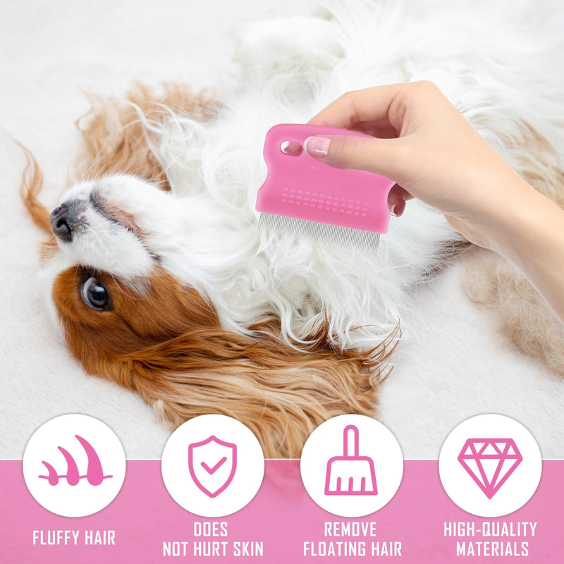 Flea comb for cats and dogs, dog comb, lice comb, nit comb, flea comb for dogs, pet comb, stainless steel lice comb, tear stain remover comb, flea comb for removing fleas (pink 4-piece set) - BeesActive Australia