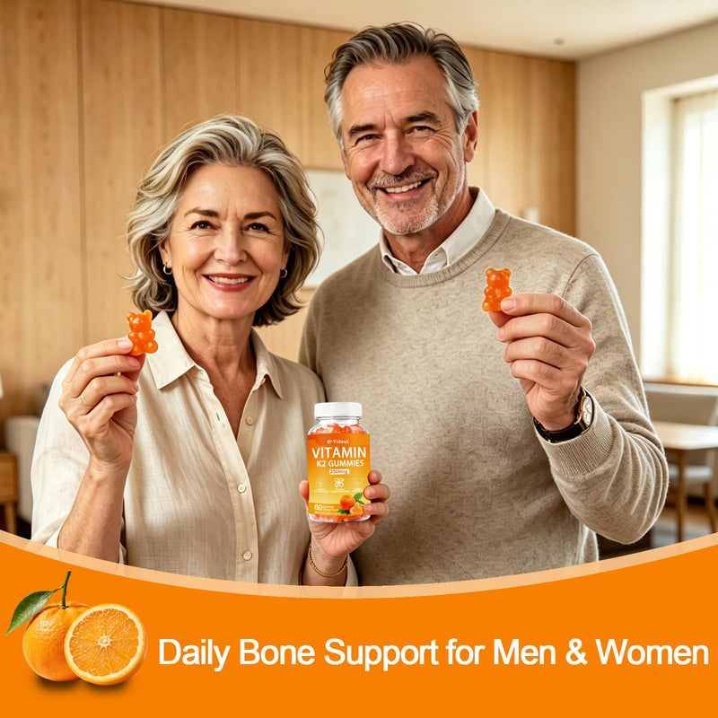 Vitamin K2 Gummies Orange Flavor, Bone & Heart Wellness Support for Adults 60 Count (Pack of 1)