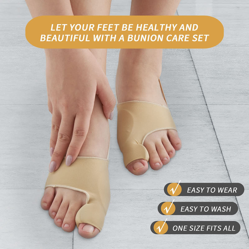 KTSAY 2PCS Bunion Corrector for Women & Men, Big Toe Straightener with Splint & Pads, Comfortable & Breathable for Day/Night Support, Hallux Valgus Pain Relief Non-Slip Socks (2, Beige) 2