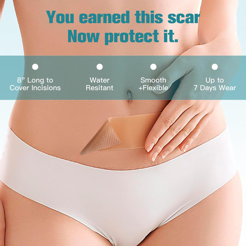 Silicone Scar Thicked Sheets,C Section Recovery Kit 2in x 8in 10ct | Reuseable Extra Long Scar Strips for Reducing the Appearance of Keloid Bump,Stretch Marks,Burn,Surgical Scar Removal(Latex Free)
