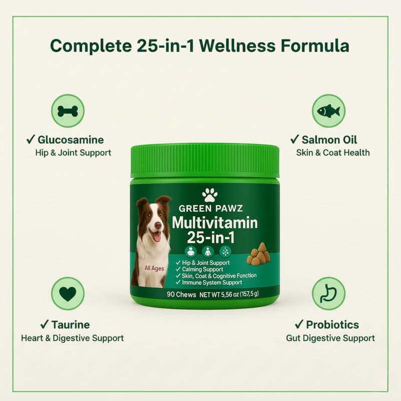 Daily 25-in-1 Dog multivitamin Designed to Support Overall Health, Combining Essential Dog Vitamins and Supplements in one Easy chew.