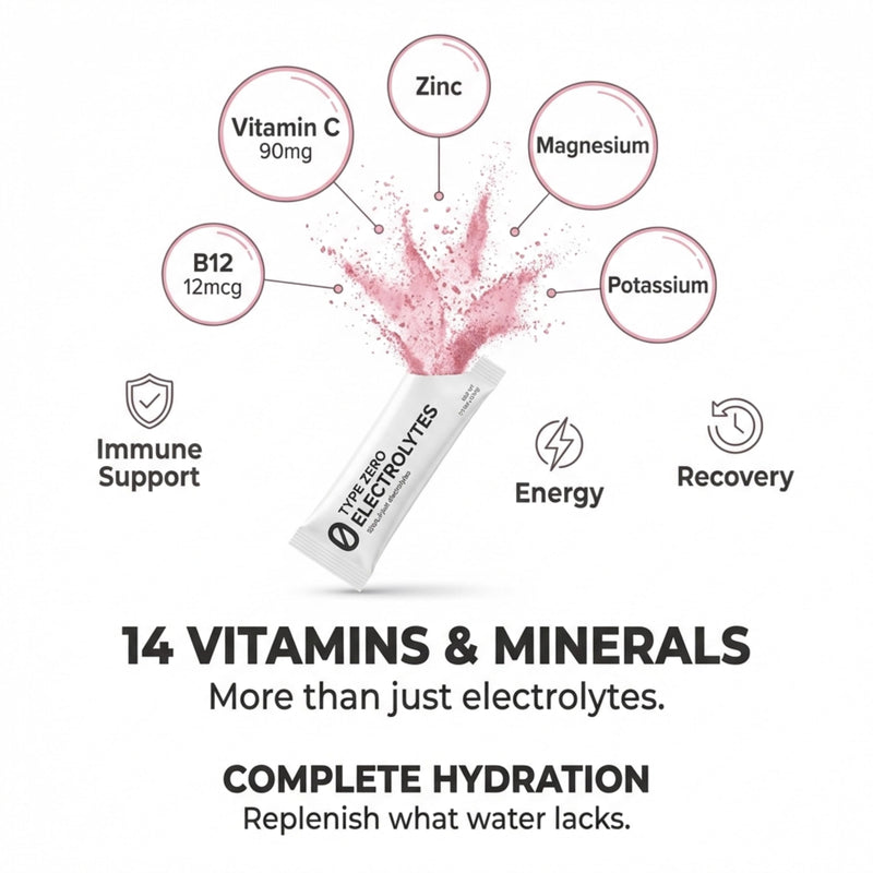 Type Zero Sugar Free Electrolyte Packets (Watermelon) 30 Stick Packs | Clean Hydration Powder Stick Packs with 14 Vitamins and Minerals