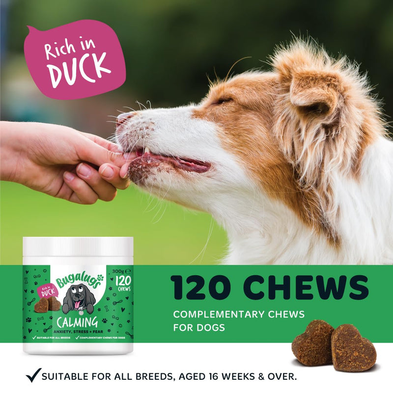 BUGALUGS Calming Treats for Dogs - Helps Stress, Fear, Barking, Reactivity, Aggression, Travel – 120 chews