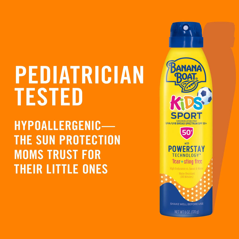 Banana Boat Kids Sport Sunscreen Spray SPF 50, Twin Pack | Kids Sunscreen Spray, Kids Sunblock Spray, Oxybenzone Free Sunscreen for Kids, Spray Sunscreen SPF 50, 6oz each 12 Fl Oz (Pack of 1) 6 Ounce (Pack of 2) - BeesActive Australia