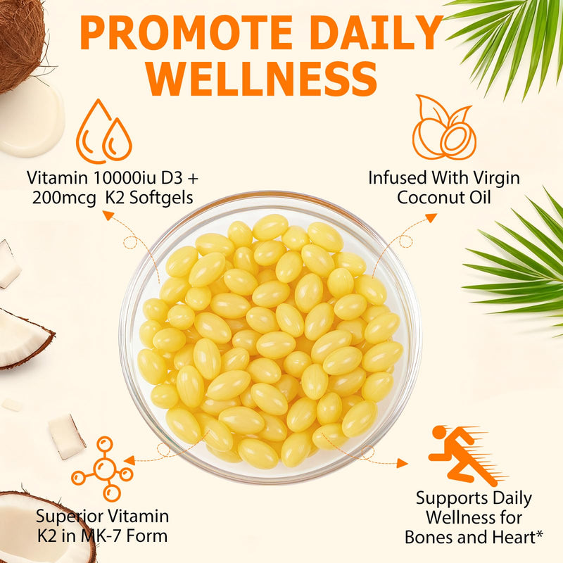 newseel Vitamin D3 K2 Capsules, D3&K2 Vitamin Supplement, Vitamin D3 and K2, D3 Supplement,Replenish K2 D3 Coconut Oil Softgels (120) 120 Count (Pack of 1)