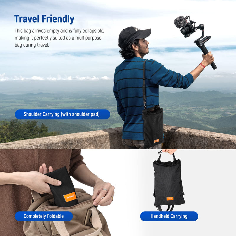 NEEWER Sandbag for Photography, 15.5"x9.4" Foldable Handheld Storage Bag with Shoulder Strap, Heavy Duty Polyester Saddlebag/Beanbag/Tripod Weight Bag for Camera Lens Support & Light Stands Boom Arms SB-BL5