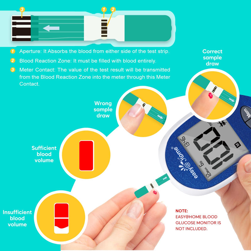 Blood Glucose Test Strips for Diabetes: for Use with Easy@Home Blood Sugar Monitor - Self Glucose Testing - 100 Diabetic Test Strips EBG-100SL-STRIP 100 Blood Glucose Test Strips - BeesActive Australia