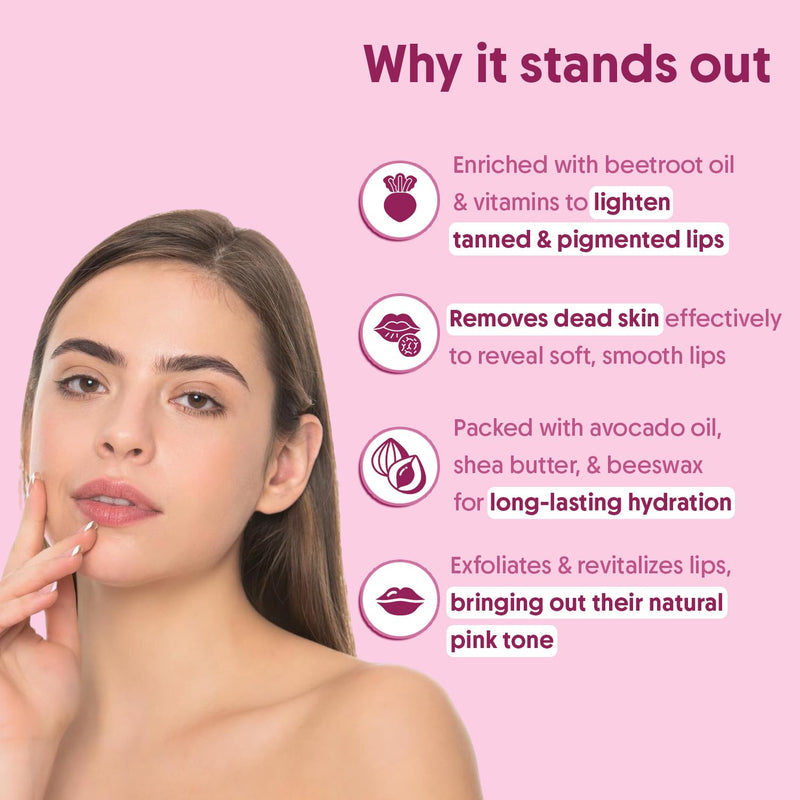 Beetroot Lip Scrub with Shea Butter & Cocoa Butter ‚Äì For Dark, Chapped & Pigmented Lips ‚Äì Suitable for Men and Women - 0.5 FL Oz / 15gm - BeesActive Australia