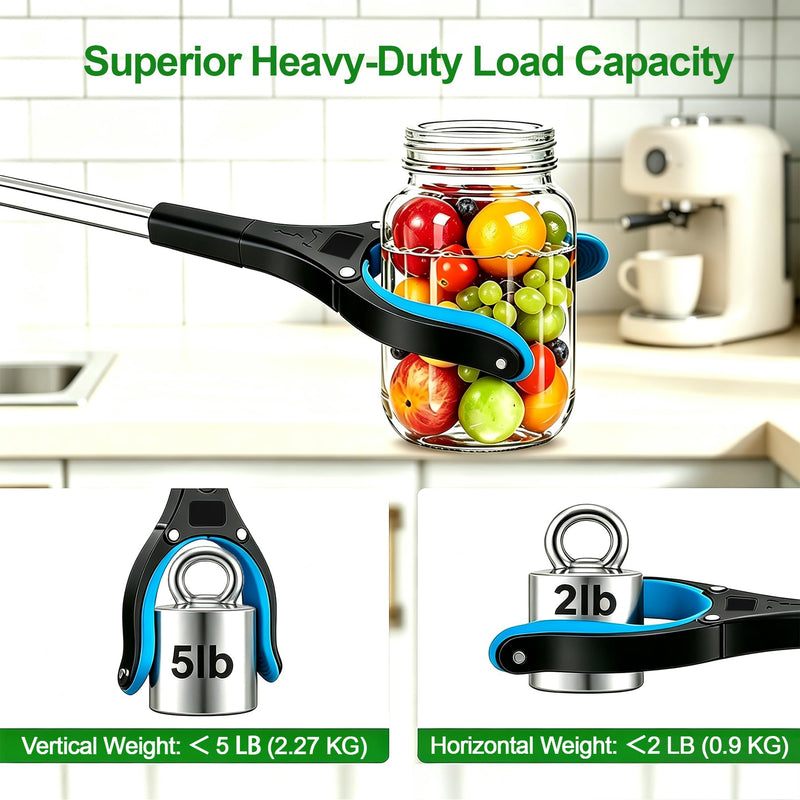 2-Pack Reacher Grabber Set: 32" Foldable Long Reach with Magnetic Tip & 12" Fixed Short Tool | 360° Rotating Non-Slip Jaw | Heavy Duty Pickup Sticks for Seniors, Garden & Small Items (Blue/Black) 32"blue+12"black - 2pack