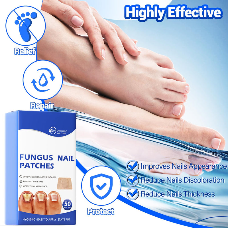 Toenail Fungus Treatment - 50Pcs Fungal Nail Patches Extra Strength with Hydrogel for Overnight Repair Nail Fungus Patches, Not Easy to Fall Off Toenail Corrector Patch 50 Count (Pack of 1)