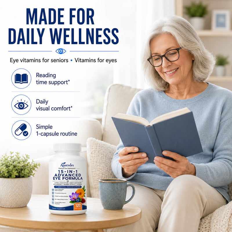 15 in 1 Advanced Eye Formula, Eye Vitamins Supplement with Lutein Zeaxanthin Meso Zeaxanthin, Bilberry Extract & Saffron, Eye Health Support Capsules for Adults, Daily Vision Nutrition, 120 Count