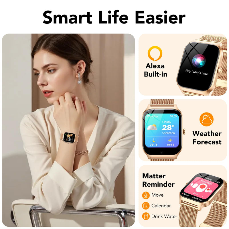 CASCHO Smart Watches for Women (Android/iOS), 1.85" HD Smart Watch with Calls/Messages/AI Voice Control, Sleep/Heart Rate Monitor,120+ Sports Modes Fitness Tracker Watch,Gold and Light Pink Rose gold and Light Pink - BeesActive Australia
