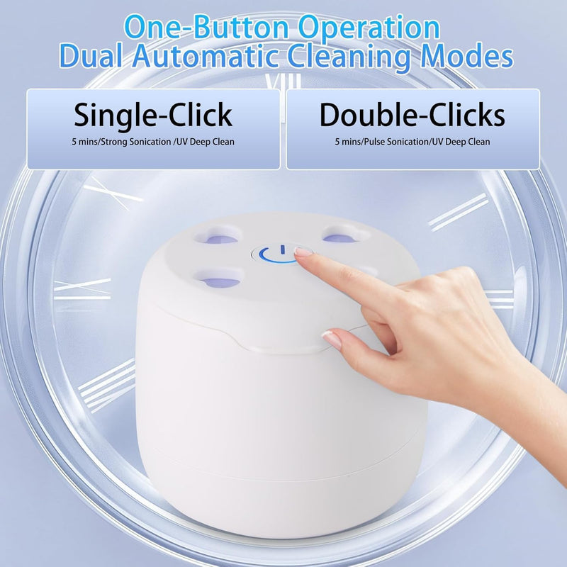 Ultrasonic Retainer Cleaner Machine, 42kHz Dental Cleaning Pod for Dentures, Braces, Mouth Guards, Night Guard, Toothbrush Heads, Jewelry, Aligner White - BeesActive Australia