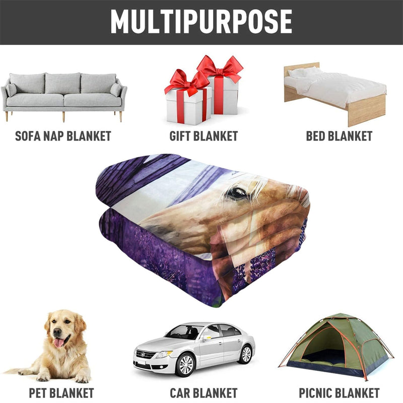 HommomH 40"x50" Horse Blanket with Purple Lavender, Super Soft Fleece Throw Blankets for Girls 40" x 50" - BeesActive Australia