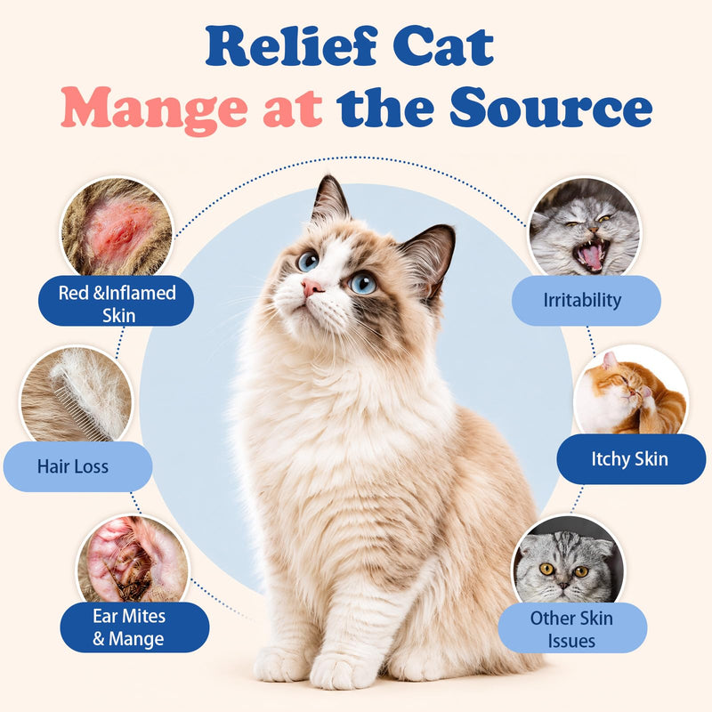Mange Support for Cats – Supports Hair & Skin Health, Relief for Itchy Skin, Scratching, Scabs & Ears Care, Soothes Patchy Fur, Supports Scabby Cat, Safe for Feral & Stray Cats – 300 Pills