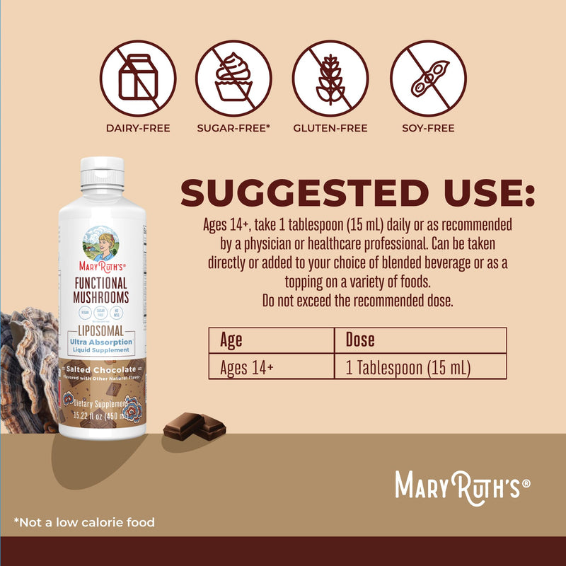 MaryRuth Organics Mushroom, Mushroom Supplement, Mushroom Liquid Vitamin, Reishi Mushroom Supplement for Immune Support, Turkey Tail Vitamin for Stress Relief, Vegan, Non-GMO, Gluten Free, 15.22 Fl Oz