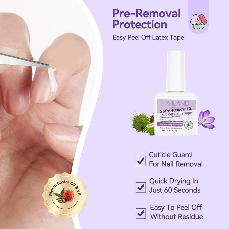 SAVILAND Gel Polish Remover Kit: Nail Strengthener and Liquid Latex For Nails, 15 ML Nail Polish Remover with Nail Tools Nail Polish Strengthener and Growth for Thin Nails Manicure Nail Care Kit - BeesActive Australia