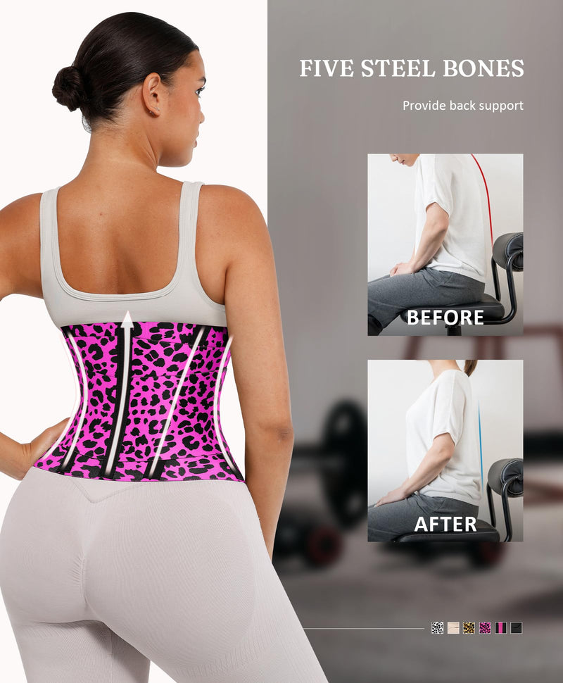 FeelinGirl Waist Trainer Long Torso Waist Cincher Trimmer Ab Belt Tummy Control Body Shaper Triple Wrap Women and Men Purple Leopard Print XX-Large