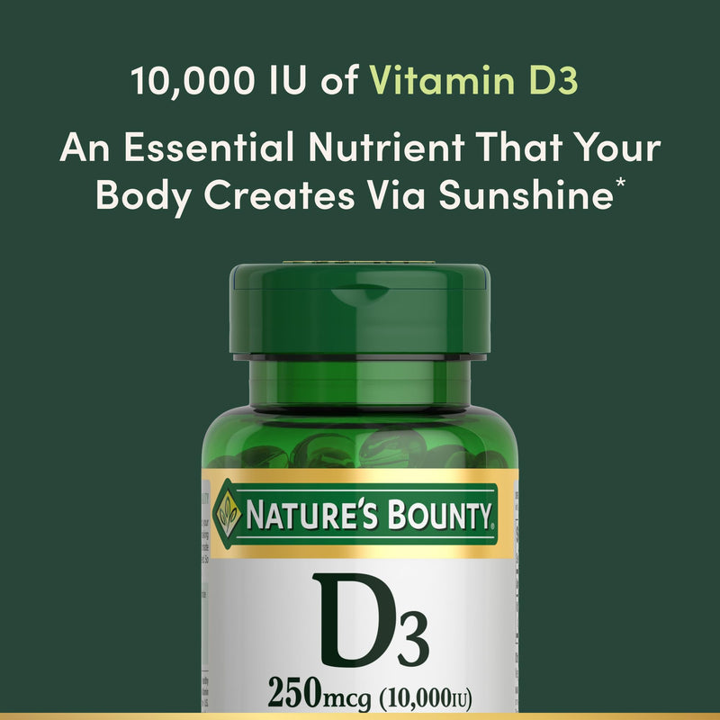 Nature's Bounty Vitamin D for Immune Support, 72 Softgels | Vitamin D Provides Immune Support and Promotes Healthy Bones, 10000IU 72 Count (Pack of 1)