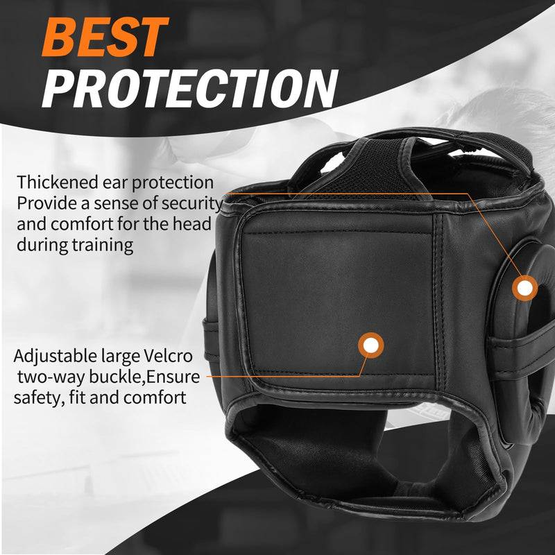 FIVING Headgear for Boxing,Martial Arts Headgear,Kickboxing Head Gear for Muay Thai,Grappling, Sparring, Kickboxing, Karate, Taekwondo Black/Black Medium