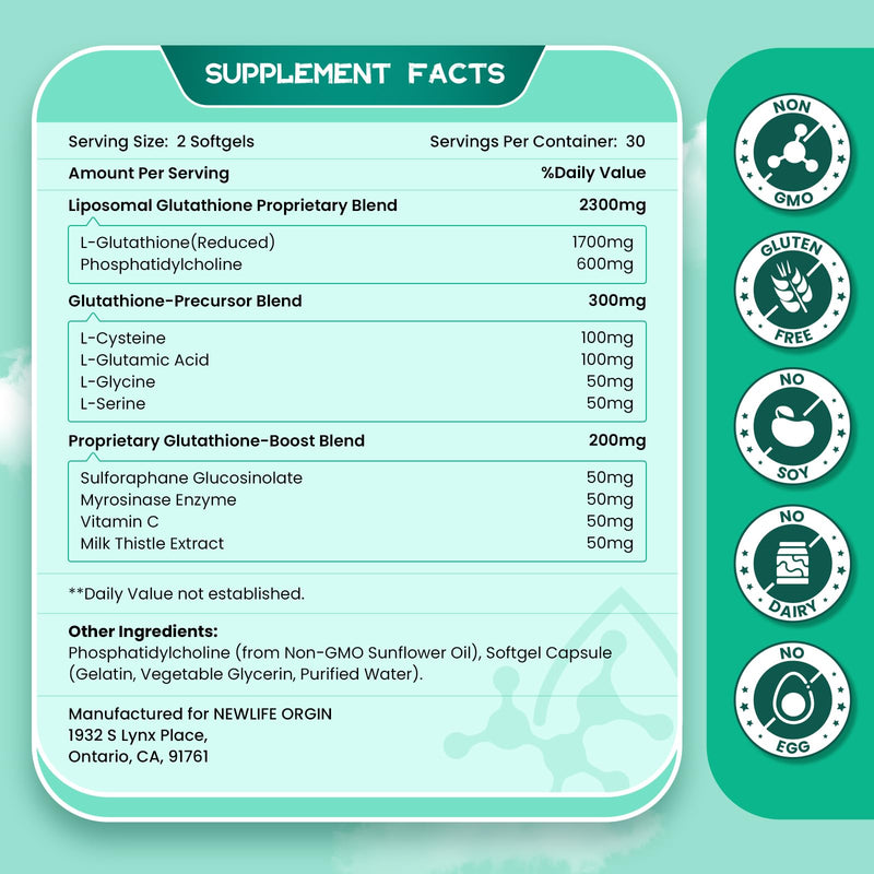 inGreens 2800 MG Liposomal Glutathione Supplement | Detoxifying & Immune, Aging Defense, Energy, Glutathione Unique Formulation Reduced
