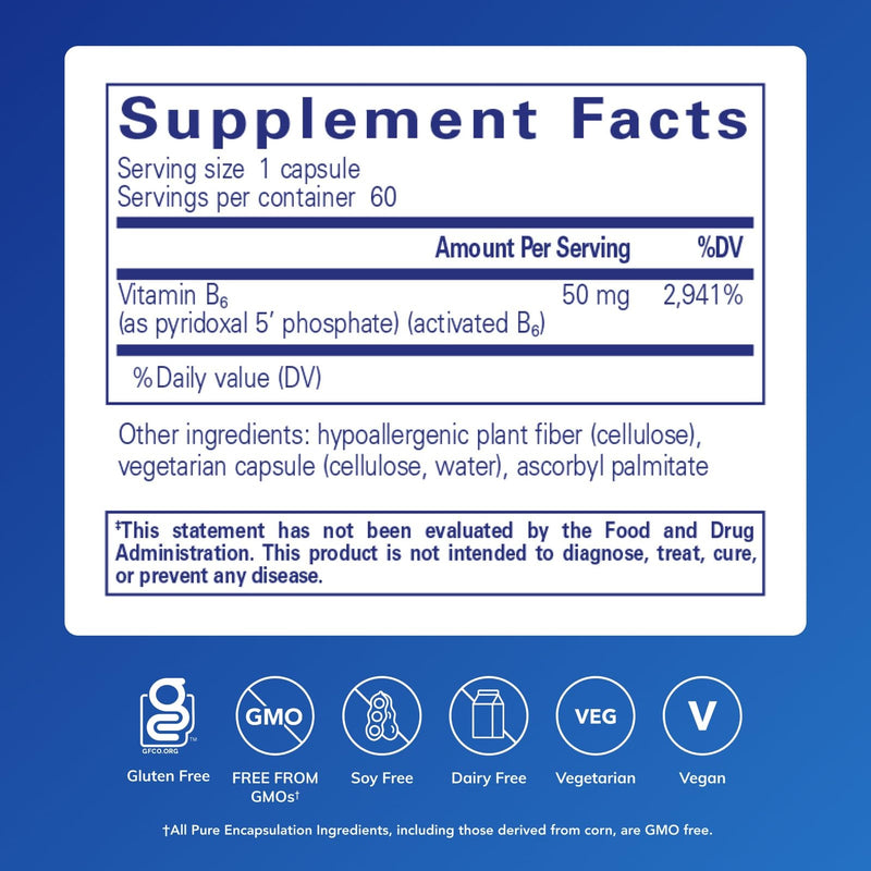 Pure Encapsulations P5P 50, 60 Capsules | Vitamin B6 Supplement to Support Metabolism*, Supports Energy Metabolism, Heart, and Brain Health* 60 Count (Pack of 1)