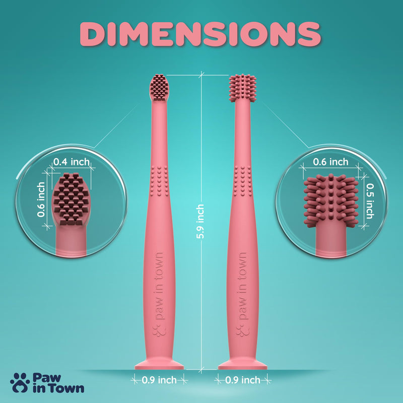 PAWINTOWN Soft Cat Toothbrush Set – Suitable for Dogs – Food Grade Silicone – Dental Care, Teeth Cleaning, Tooth Brushing Kit (Blushing Flamingo)