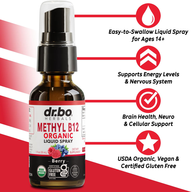 Vitamin B12 Liquid Spray Drops - Organic Liquid B12 Vitamins for Women, Men, Kids & Energy, Vegan Sublingual Methyl B 12 Spray Supplement - Organic Pure Methylcobalamin Vit B 12 Drops Vitamins 1 Fl Oz