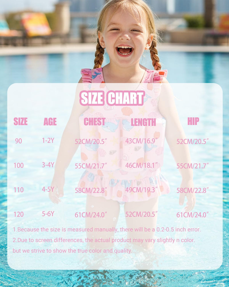 FishingDino Toddler Floatation Swimsuit Girls 1-6T, One Piece Float Suit with Built-in Float, Cute Floating Swim Suit Floatie Pink Whale 4-5T