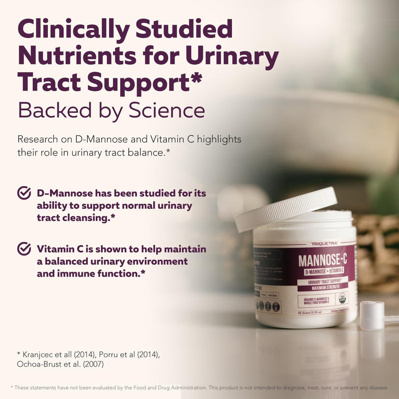 Mannose-C - Organic D Mannose Powder + Whole Food Vitamin C, Natural UTI Support Supplement to Flush & Cleanse Urinary Tract, Certified Organic Urinary Health for Women, Vegan, Non-GMO (60 Servings) 3.39 Ounce (Pack of 1)