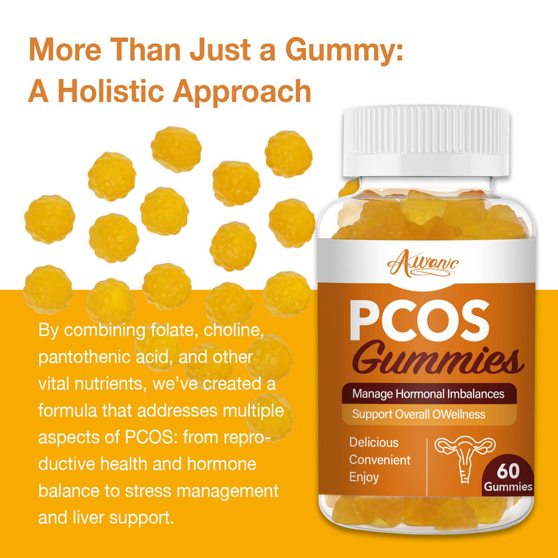 PCOS Gummy for Hormonal Balance, Vitamins for Women Fertility & Ovarian Conception Support, Gummies with Multivitamin, Myo Inositol and Folate, Helps Menstrual Cycle and Ovulation Health