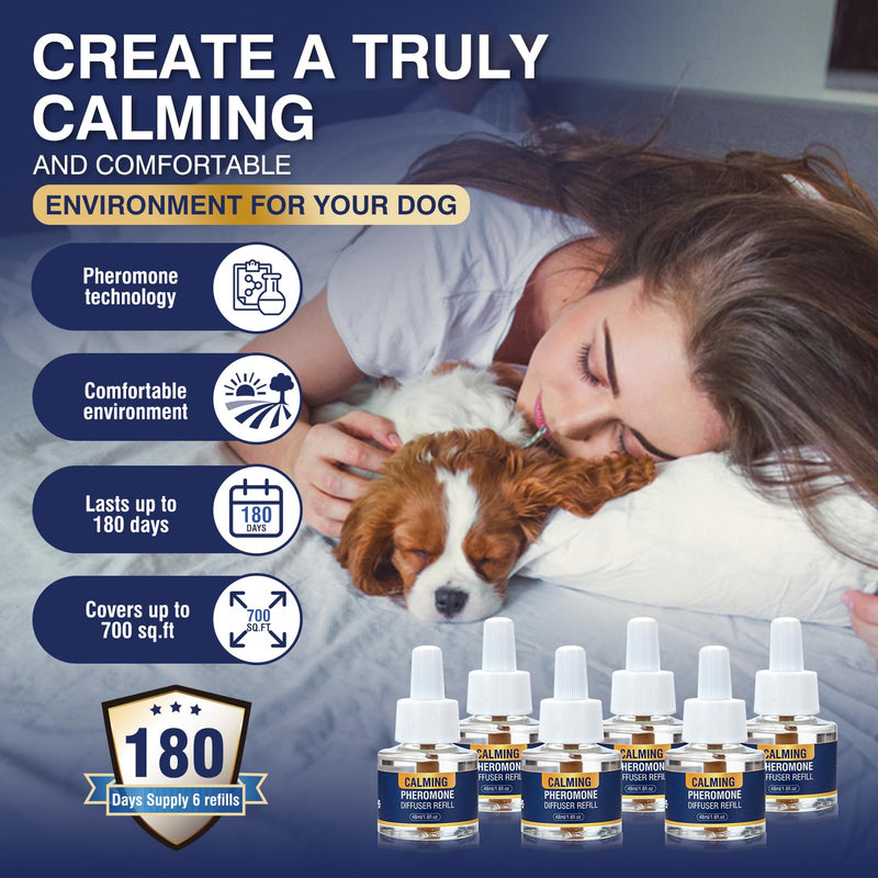 Piuess Pheromones Dog Kit Dog Calming Appeasing Pheromone Calming To Reduce Anxious Behavior Fireworks Barking 6 x 48ml Diffuser Refill Bottles Tasteless - BeesActive Australia