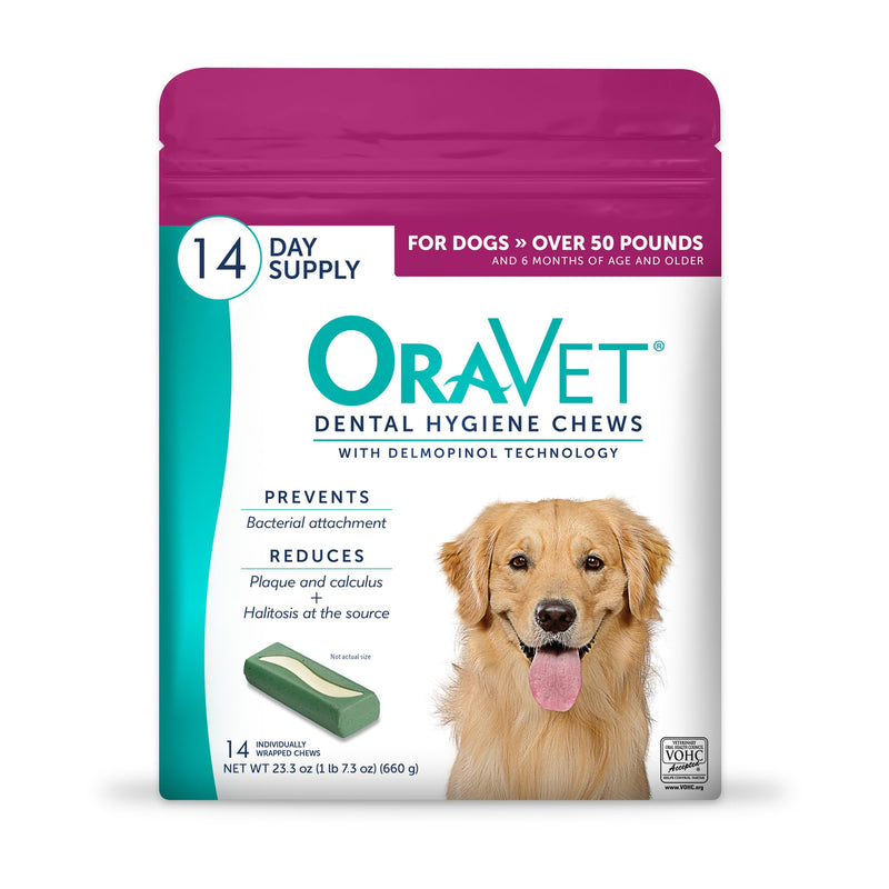 ORAVET Dental Chews for Dogs, Oral Care and Hygiene Chews (Large Dogs, Over 50 lbs.) Pink Pouch, 14 Count 1 Count (Pack of 14) - BeesActive Australia