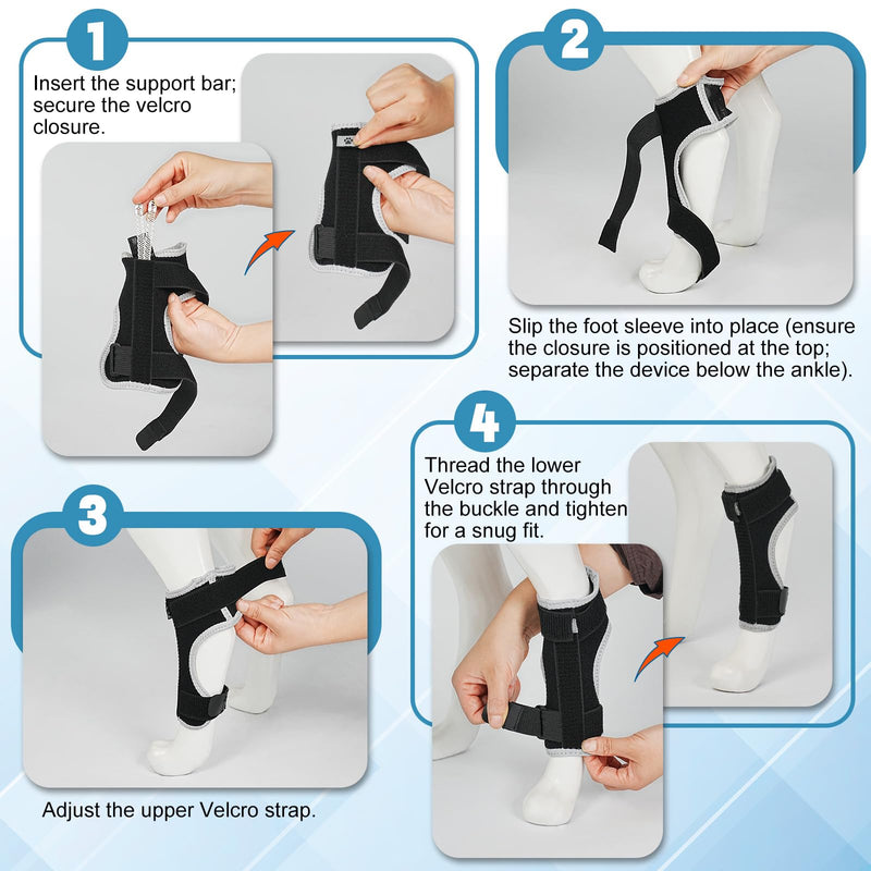 Dog Front Leg Brace with Removable Metal Springs- Adjustable Reflective Ankle Wrap for Dogs, Anti-Slip Reverse-Buckle Design Dog Ankle Brace for Arthritis, Sprains, Injury Recovery (Black, S) Small Black
