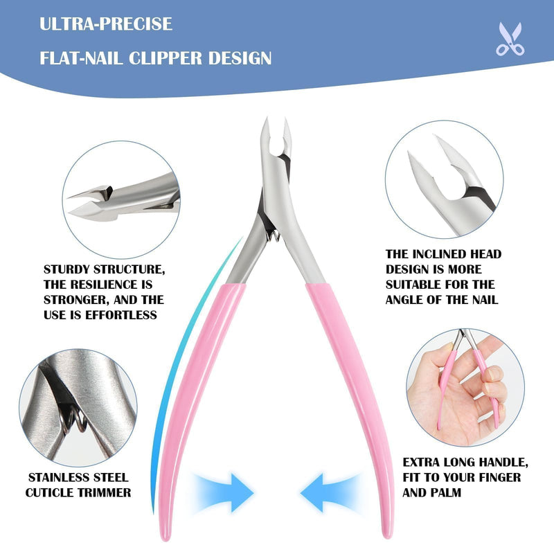 Cuticle Nippers and Trimmer Set, Non-Slip Rubber Grip Manicure Pedicure Tools, Fine Edge Cuticle Cutter & Nail Clippers for Women Men Home Use, Precision Nail Supplies (Pink-1 Pack) A1-pink - BeesActive Australia