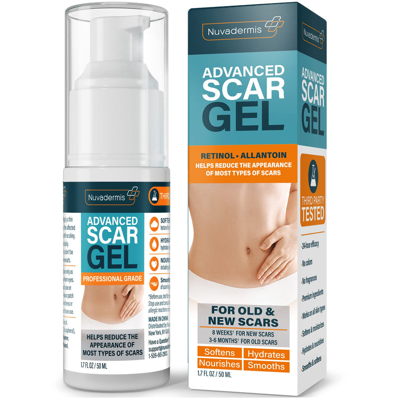 NUVADERMIS Scar Gel - Scar Cream for Surgical Scars - Transparent Gel Formula with Retinol and Vitamin E - Acne Scar Treatment, Keloid Scar Treatment, Scar Removal Cream - 1.7 Fl Oz, 1 Pack - BeesActive Australia