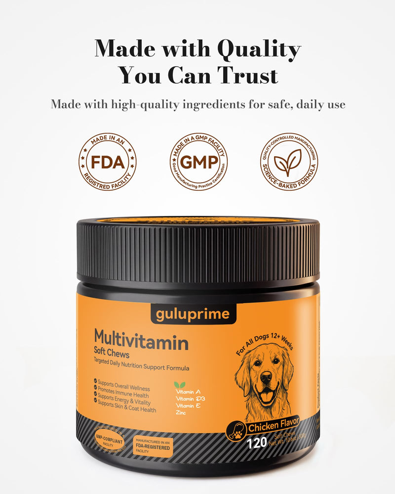 5-in-1 Advanced Multivitamin for Dogs - Daily Dog Vitamins with 1 Billion Probiotics, CoQ10, Lutein & Omega 3 - Skin, Coat, Heart, Eye & Gut Health Supplement - 120 Chews Chicken