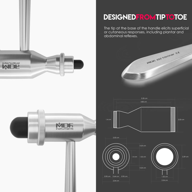 MDF Instruments Tromner Neurological Reflex Hammer with Pointed tip Handle for cutaneous and Superficial responses and a MDF LUMiNiX Illuminator Medical Professional Diagnostic Penlight