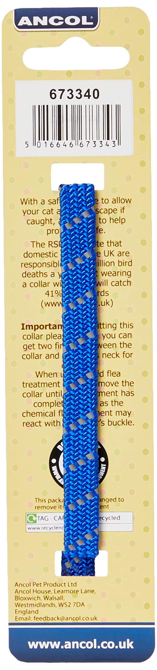 Ancol Elastic Cat Collar, Reflective Blue - BeesActive Australia