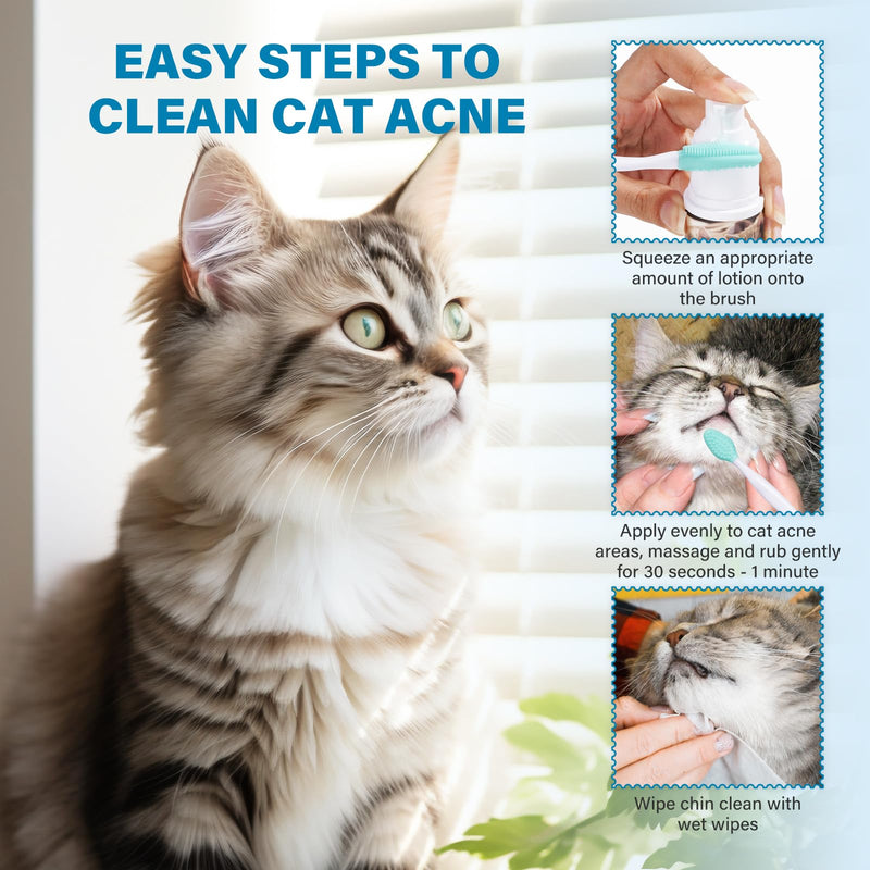 Cat Acne Cream & Cat Acne Brush, Cat Acne Chin Care Set - Gently Removes Cat Chin Blackheads, Nourishes Cat Chin Softness and Freshness, 60 ml
