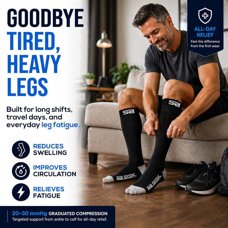 SB SOX Compression Socks for Men & Women (20-30mmHg) Large Black/Gray