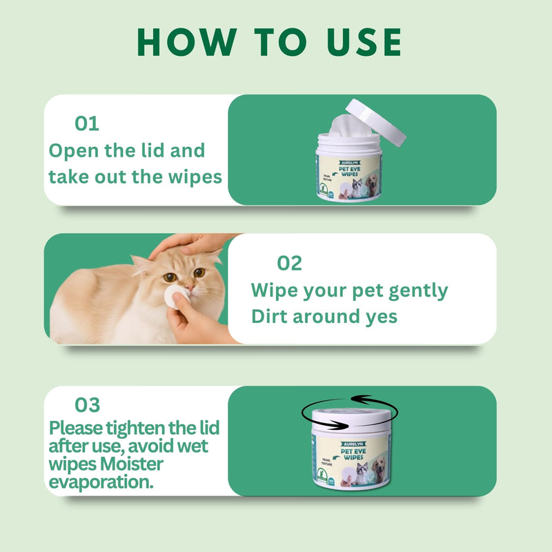 Pet Eye Wipes – 200 Cat & Dog Eye Wipes | Tear Stain Remover for Dogs Eyes | Disposable Pet Eyes Cleaning Pads to Remove Crust & Discharge | Perfect for Pets Daily Grooming Care Pack OF2