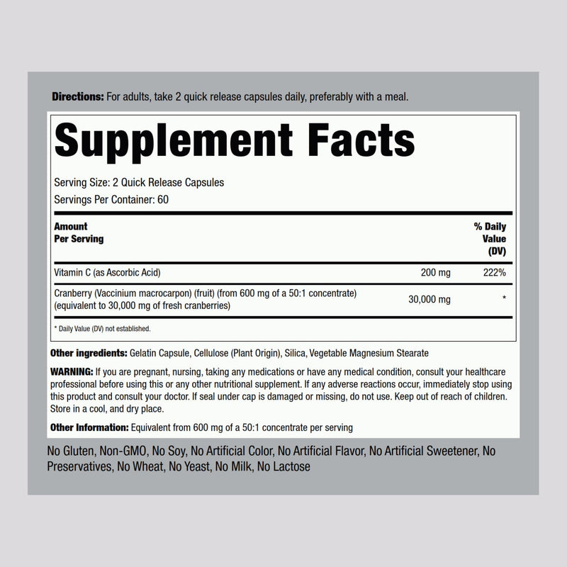 Piping Rock Cranberry Pills | 120 Capsules | Supplement for Women & Men | Triple Strength Concentrate Extract Plus Vitamin C | Non-GMO, Gluten Free