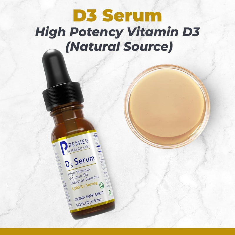Premier Research Labs Vitamin D3 Serum - Liquid Vitamin D Oil Drops for Adults, Liquid D3 5000 IU, High Potency VIT D3 Liquid, Easy to Take Formula - 0.43 fl oz 0.43 Ounce (Pack of 1)
