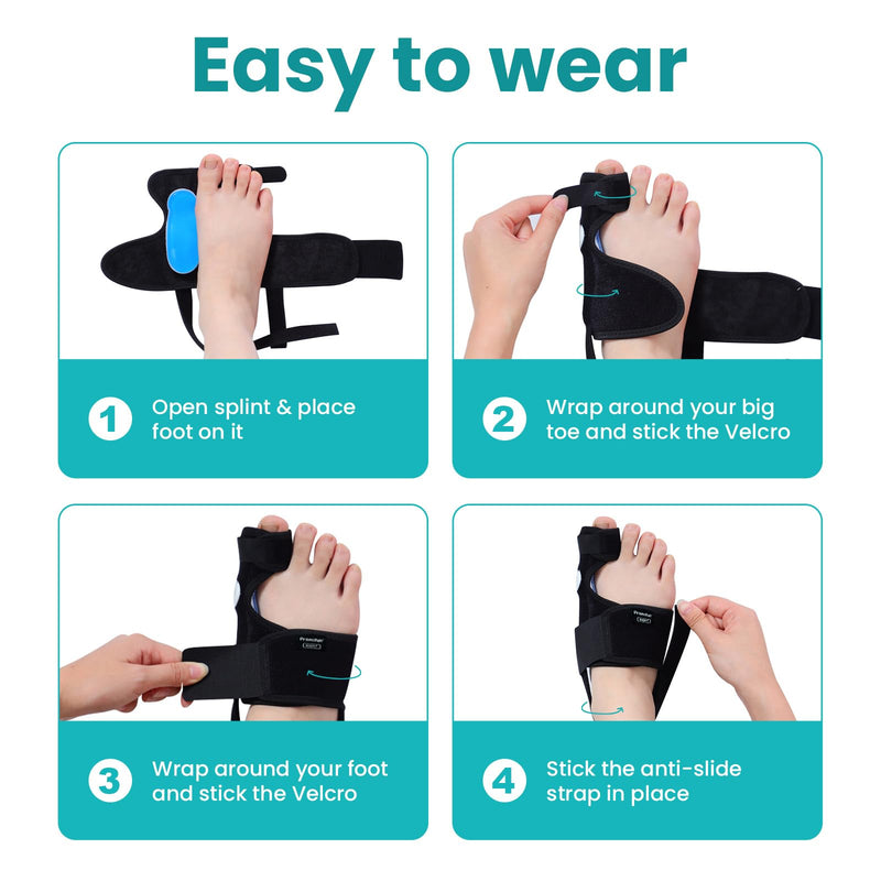 Promifun Bunion Corrector for Women & Men - 1 Pair Adjustable Toe Splint for Broken Toe - Pain Relief Support Brace & Straightener with Non-Slip Strap(Black) Black