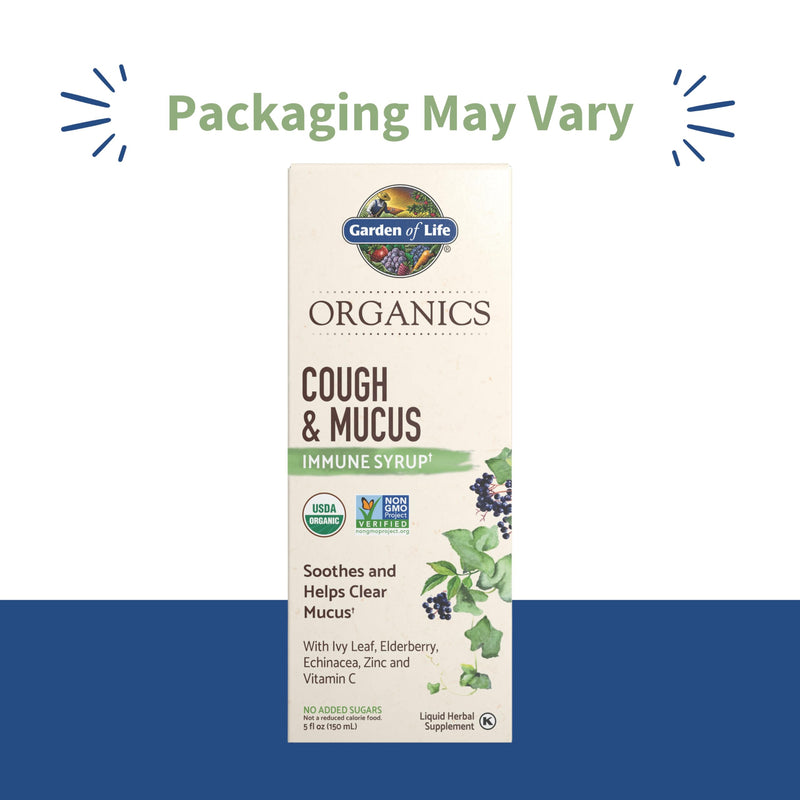 Garden of Life Organics Cough & Mucus Immune Syrup, Elderberry Zinc Immune Support Cough Syrup for Adults & Kids 12+, Offers Vitamin C & Echinacea, Sugar-Free, 5 Fl oz
